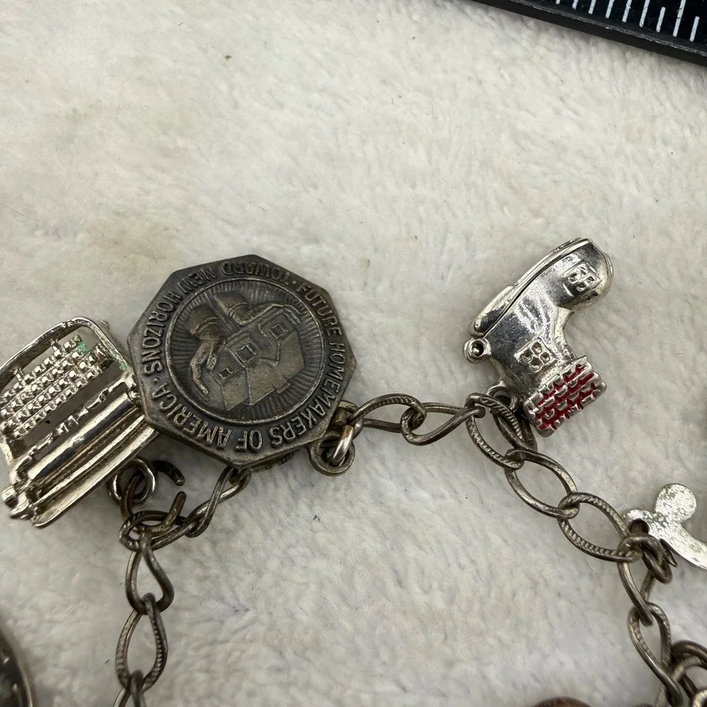 Vintage Charm Bracelet Western Germany 4-H Bible Typewriter Poodle FHA 6.5